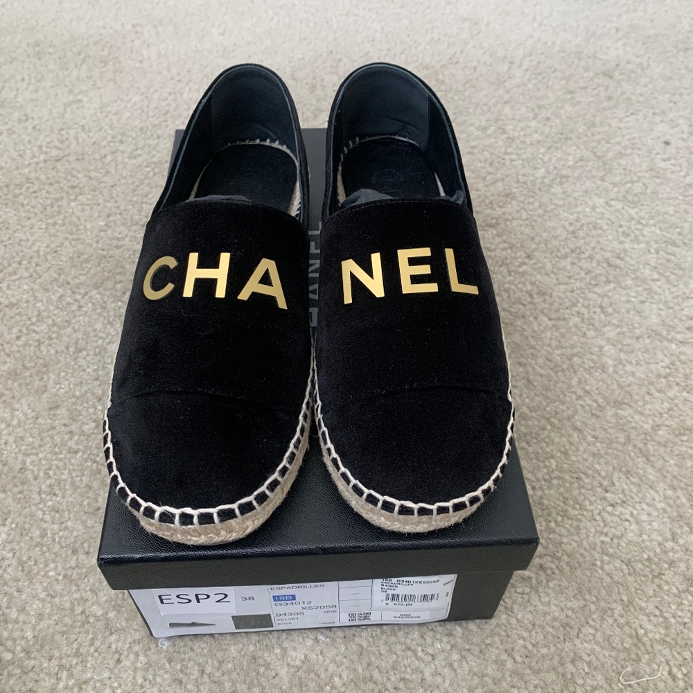 Chanel Velvet Logo Espadrilles size 38